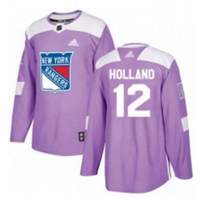 Mens Adidas New York Rangers 12 Peter Holland Authentic Purple Fights Cancer Practice NHL Jersey