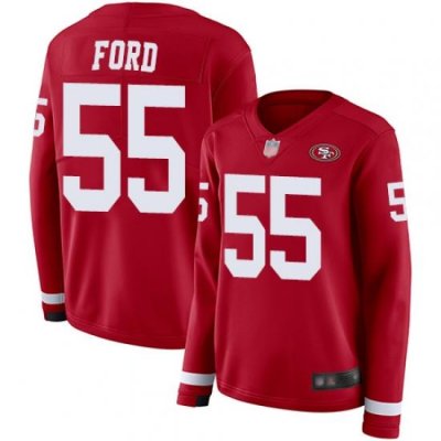 49ers 55 Dee Ford Red Team Color Women Stitched Football Limited Therma Long Sleeve Jersey