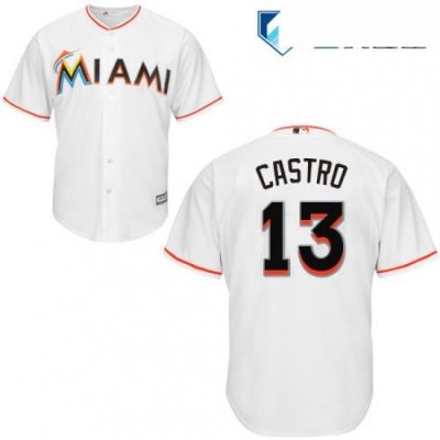 Mens Majestic Miami Marlins 13 Starlin Castro Replica White Home Cool Base MLB Jersey