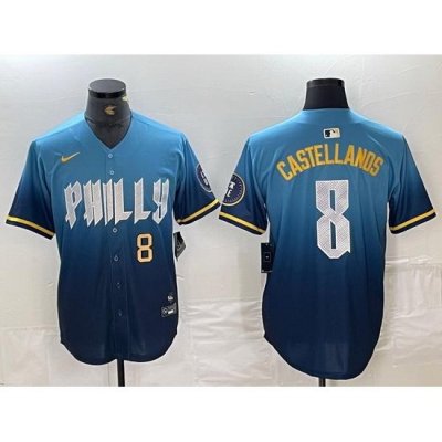 Men Philadelphia Phillies 8 Nick Castellanos Blue 2024 City Connect Limited Stitched Jersey 2