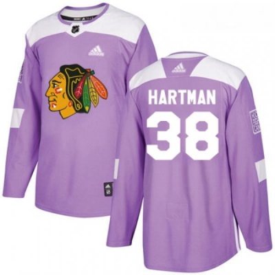 Youth Adidas Chicago Blackhawks 38 Ryan Hartman Authentic Purple Fights Cancer Practice NHL Jersey