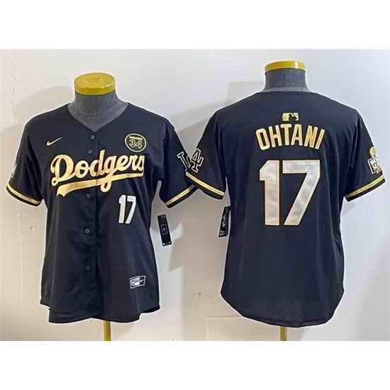 Women Los Angeles Dodgers 17 Shohei Ohtani Black G  1old 2024 World Series With Fernando Memorial Patch Limited Stitched Baseball Jersey