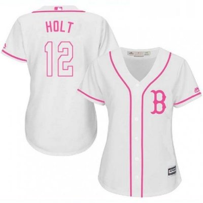 Womens Majestic Boston Red Sox 12 Brock Holt Authentic White Fashion MLB Jersey