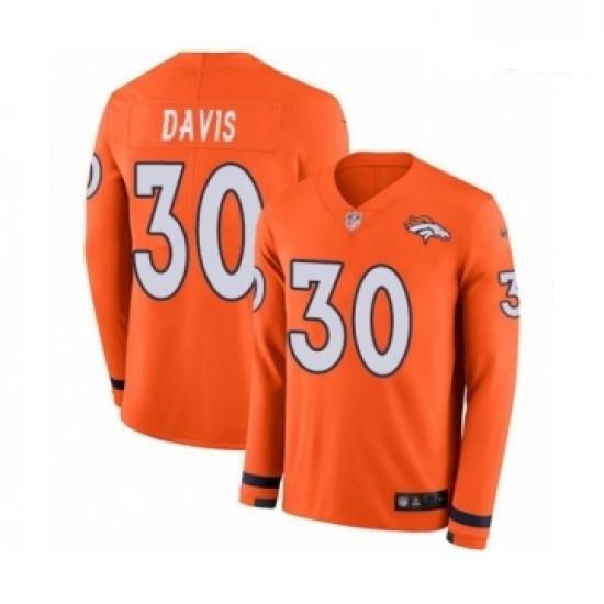 Men Nike Denver Broncos 30 Terrell Davis Limited Orange Therma Long Sleeve NFL Jersey