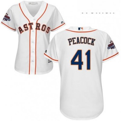 Womens Majestic Houston Astros 41 Brad Peacock Authentic White Home 2017 World Series Champions Cool Base MLB Jersey