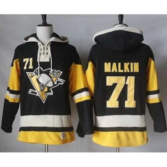 Men Pittsburgh Penguins 71 Evgeni Malkin Black Alternate Sawyer Hooded Sweatshirt Stitched NHL Jersey