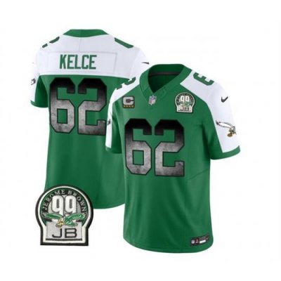 Men Philadelphia Eagles 62 Jason Kelce Green White 2023 F U S E  With 4 Star C Patch Throwback Vapor Untouchable Limited Stitched Football Jersey