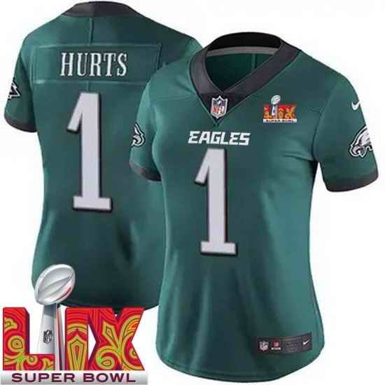 Women Philadelphia Eagles Jalen Hurts #1 Green 2024 2025 Super Bowl LIX F U S E Stitched NFL Jersey