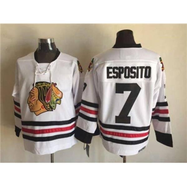 Chicago Blackhawks #7 Tony Esposito White CCM Throwback Stitched NHL Jersey