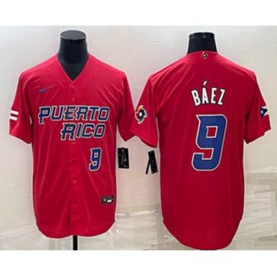 Men's Puerto Rico Baseball #9 Javier Baez Number 2023 Red World Baseball Classic Stitched Jersey