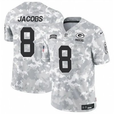 Men Green Bay Packers 8 Josh Jacobs 2024 F U S E Arctic Camo Salute To Service Limited Stitched Football Jersey