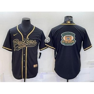 Men Green Bay Packers Black Gold Team Big Logo With Patch Cool Base Stitched Baseball Jersey