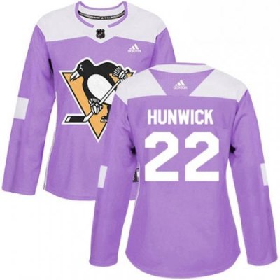 Womens Adidas Pittsburgh Penguins 22 Matt Hunwick Authentic Purple Fights Cancer Practice NHL Jersey