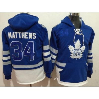 Maple Leafs 34 Auston Matthews Blue All Stitched Hooded Sweatshirt