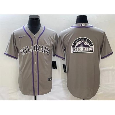 Men Colorado Rockies Grey Team Big Logo Stitched Baseball Jersey