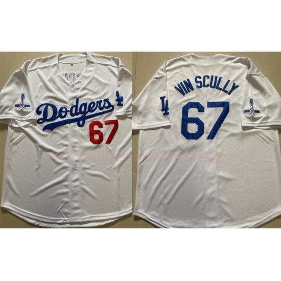 Men Los Angeles Dodgers 67 Vin Scully White ThroWback 1950 2016 Jersey