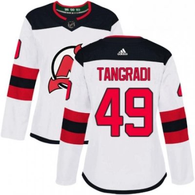 Womens Adidas New Jersey Devils 49 Eric Tangradi Authentic White Away NHL Jersey