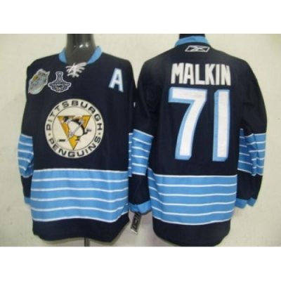 Penguins #71 Evgeni Malkin Dark BLue 2011 Winter Classic Vintage 2017 Stanley Cup Finals Champions Stitched NHL Jersey