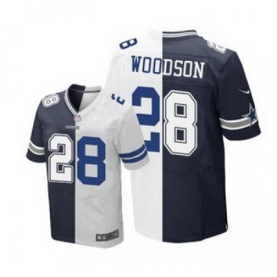 Nike Cowboys 28 Darren Woodson Navy Blue White Mens Stitched NFL Elite Split Jersey