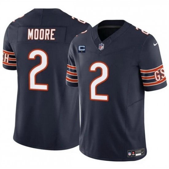 Men Chicago Bears 2 DJ Moore Navy 2024 F U S E  With 1 Star C Patch Vapor Untouchable Limited Stitched Football Jersey