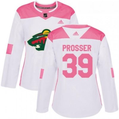 Womens Adidas Minnesota Wild 39 Nate Prosser Authentic White Pink Fashion NHL Jersey