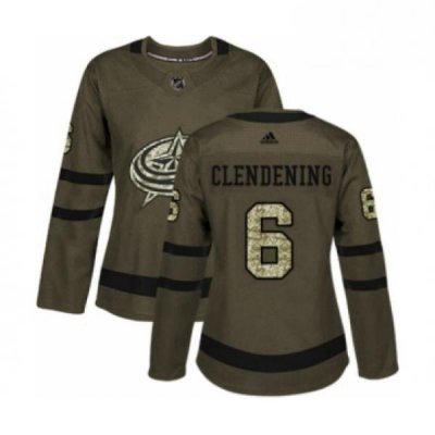 Womens Adidas Columbus Blue Jackets 6 Adam Clendening Authentic Green Salute to Service NHL Jersey