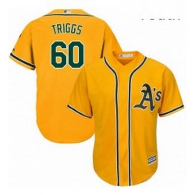 Youth Majestic Oakland Athletics 60 Andrew Triggs Replica Gold Alternate 2 Cool Base MLB Jersey