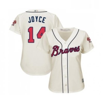 Womens Atlanta Braves 14 Matt Joyce Replica Cream Alternate 2 Cool Base Baseball Jersey