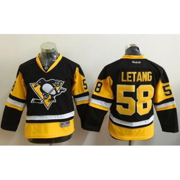 Penguins #58 Kris Letang Black Alternate Stitched Youth NHL Jersey