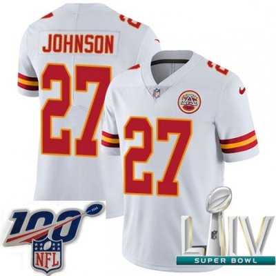 2020 Super Bowl LIV Men Nike Kansas City Chiefs #27 Larry Johnson White Vapor Untouchable Limited Player NFL Jersey