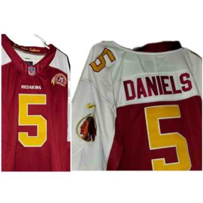 Men Washington REDSKINS 5 Jayden Daniels Burgundy White Vapor Limited 75th Anniversary Vapor Limited Stitched Football Jersey