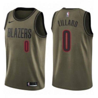 Youth Nike Portland Trail Blazers 0 Damian Lillard Swingman Green Salute to Service NBA Jersey