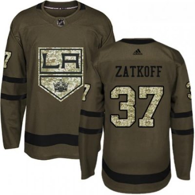 Youth Adidas Los Angeles Kings 37 Jeff Zatkoff Authentic Green Salute to Service NHL Jersey