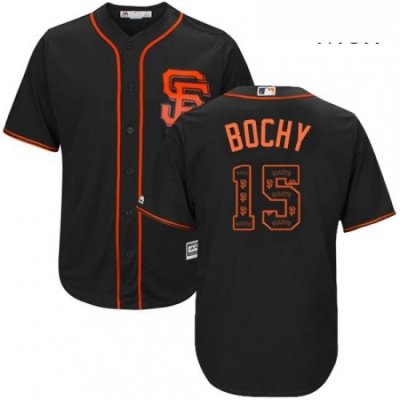 Mens Majestic San Francisco Giants 15 Bruce Bochy Authentic Black Team Logo Fashion Cool Base MLB Jersey