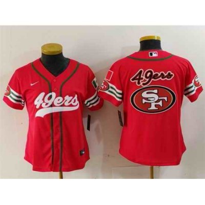 Women San Francisco 49ers Team Big Logo Red Mexico With Patch Cool Base Stitched Baseball Jersey