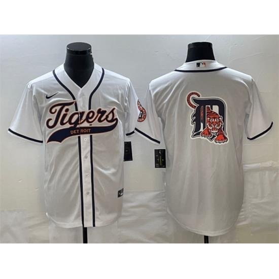 Men Detroit Tigers White Team Big Logo Cool Base Stitched Jersey