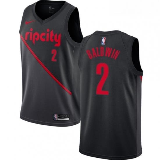 Mens Nike Portland Trail Blazers 2 Wade Baldwin Swingman Black NBA Jersey 2018 19 City Edition