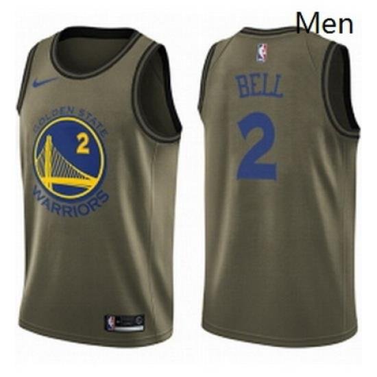 Mens Nike Golden State Warriors 2 Jordan Bell Swingman Green Salute to Service NBA Jersey