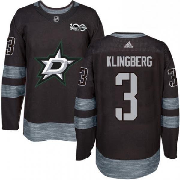 Mens Adidas Dallas Stars 3 John Klingberg Authentic Black 1917 2017 100th Anniversary NHL Jersey