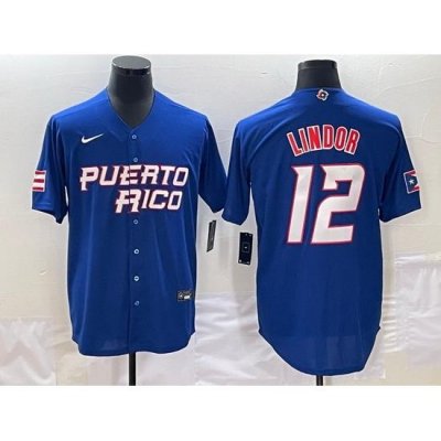 Men Puerto Rico Baseball 12 Francisco Lindor 2023 Royal World Baseball Classic Stitched Jersey