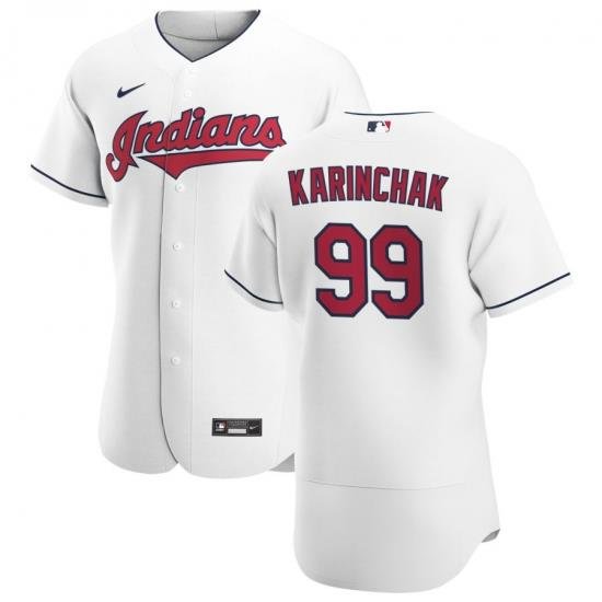 Men Cleveland Indians 99 James Karinchak Men Nike White Home 2020 Flex Base Team MLB Jersey