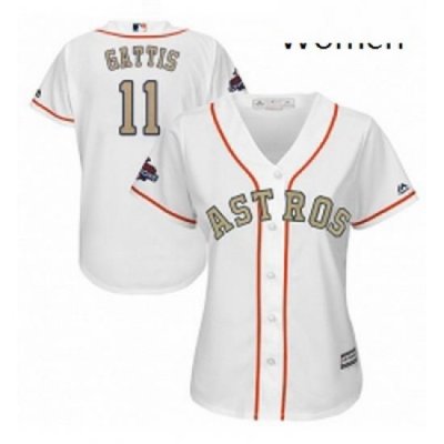 Womens Majestic Houston Astros 11 Evan Gattis Authentic White 2018 Gold Program Cool Base MLB Jersey