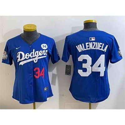 Women Los Angeles Dodgers 34 Toro Valenzuela Royal 2024 World Series With No  34 Patch Alternate Limited Stitched Baseball Jersey