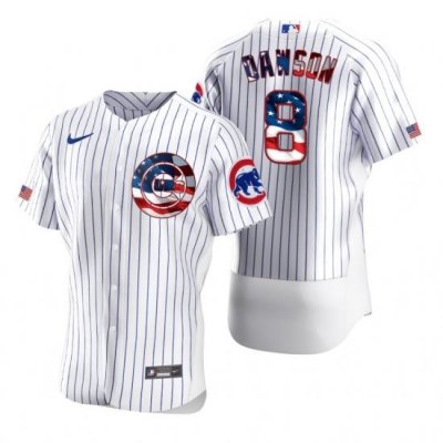 Men Chicago Cubs 8 Andre DaWson Men Nike White Fluttering USA Flag Limited Edition Flex Base MLB Jersey