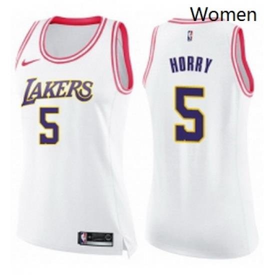 Womens Nike Los Angeles Lakers 5 Robert Horry Swingman WhitePink Fashion NBA Jersey