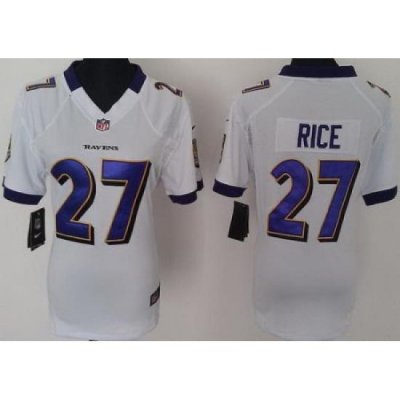 Women Nike Baltimore Ravens 27 Rice White Nike NFL Jerseys