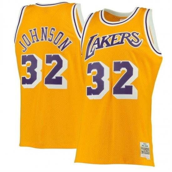 Men Los Angeles Lakers 32 Magic Johnson Mitchell 26 Ness Gold 1984 85 Hardwood Classics Swingman Basketball Jersey