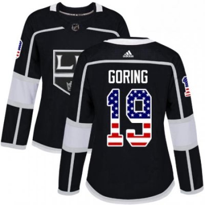 Womens Adidas Los Angeles Kings 19 Butch Goring Authentic Black USA Flag Fashion NHL Jersey