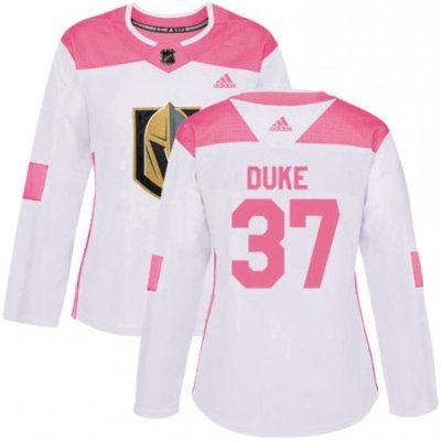 Womens Adidas Vegas Golden Knights 37 Reid Duke Authentic WhitePink Fashion NHL Jersey