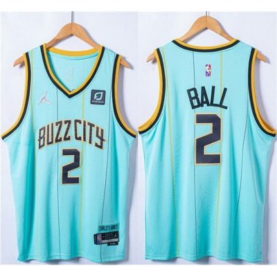 Men Charlotte Hornets 2 LaMelo Ball Blue 75th Anniversary Stitched NBA Jersey